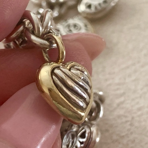 Vintage 18k David Yurman 5 hearts charm bracelet gold & silver.. - Picture 14 of 15